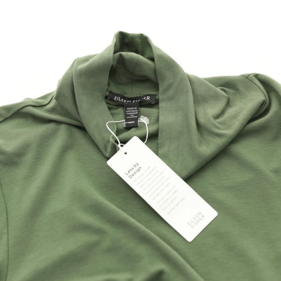 NWT Eileen Fisher Fine Jersey Turtleneck Fluid Tunic Cypress Green Womens M Boho - Picture 6 of 7